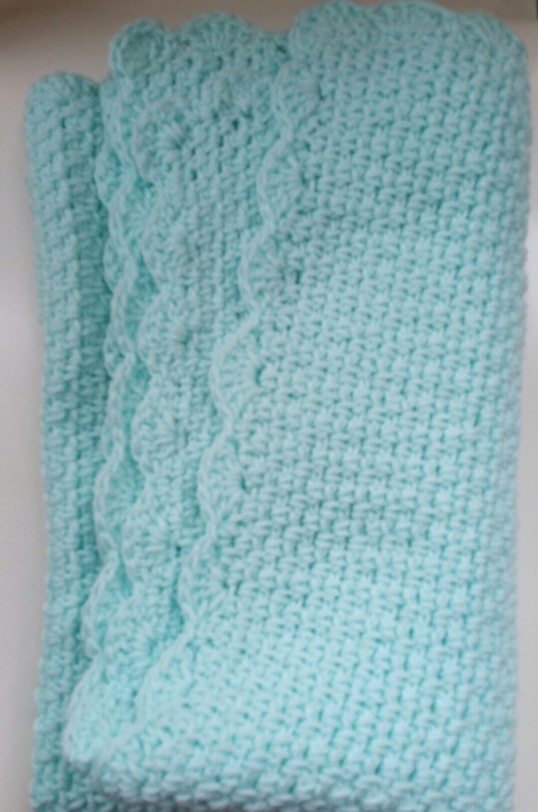 Soft Aqua Baby Blanket Afghan With Scalloped Edge Etsy