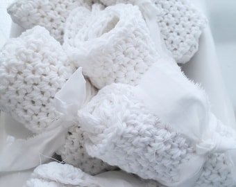 SIX crocheted pure white cotton dishcloths
