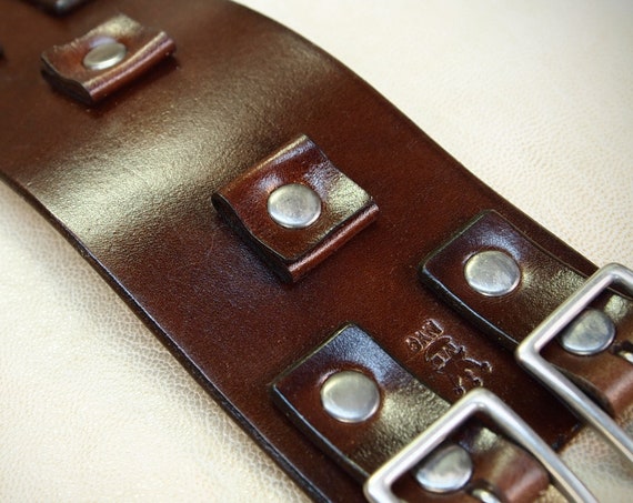 Brown Leather cuff watchband : Vintage style wristband for watch or without. Made in New York!