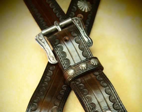 Leather Guitar strap : Dark Brown OUTLAW Cowboy Rockstar. Hand tooled, Fine custom Handmade Western style!