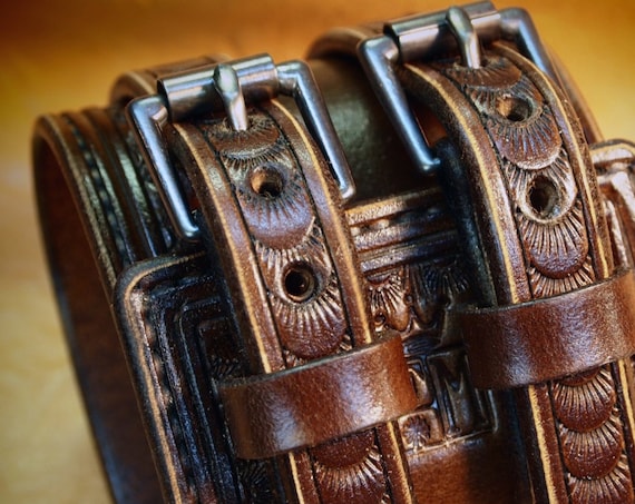 Brown Leather Wrist Cuff : Traditional American Cowboy Rockstar style Bracelet. Made for YOU in New York USA!