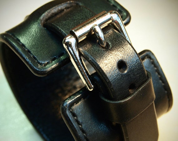 Leather cuff Bracelet black handstitched custom crafted for YOU in New York by Freddie Matara