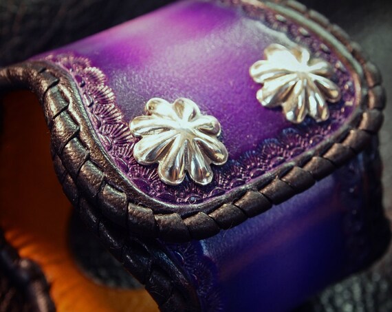 Apple watch Leather Cuff Watchband Purple fade Traditional American ROCKSTAR Bracelet made for YOU in USA by Freddie Matara