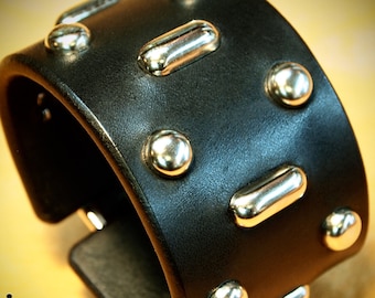 Black Leather Cuff Wristband: American Bridle Leather, Handmade in USA