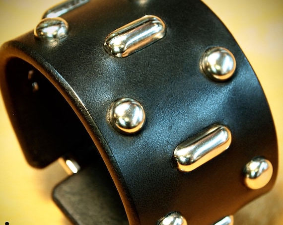 Leather cuff wristband Black Fear and Loathing In Las Vegas American bridle Leather Depp/Thompson made in Brooklyn USA by Freddie Matara