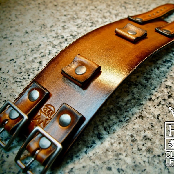 Leather cuff Bracelet watchband : Vintage Johnny Depp style wristband Custom Made for YOU in USA by Freddie Matara!