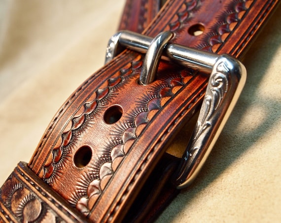 Leather guitar strap Brown Custom Western Vintage Star Hand tooled Fine Workmanship Handmade for YOU in USA by Freddie Matara!