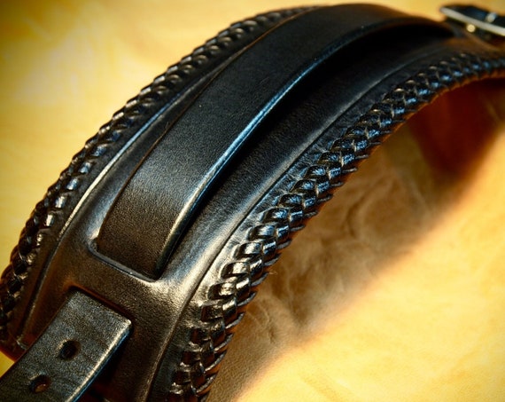 Black Leather Cuff bracelet: hand made in New York with laced braided edge! Sexy and comfortable!