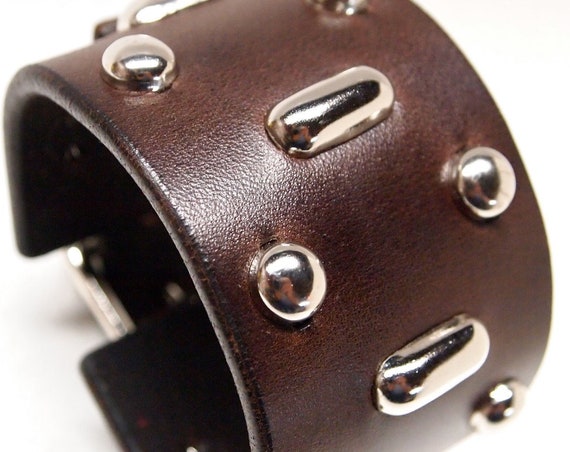Brown Leather cuff : Fear and Loathing Style wristband bracelet. Hand made for you in New York