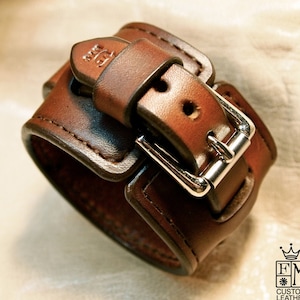 Brown Leather wristband : Handstitched wrist cuff bracelet custom made for YOU in New York!