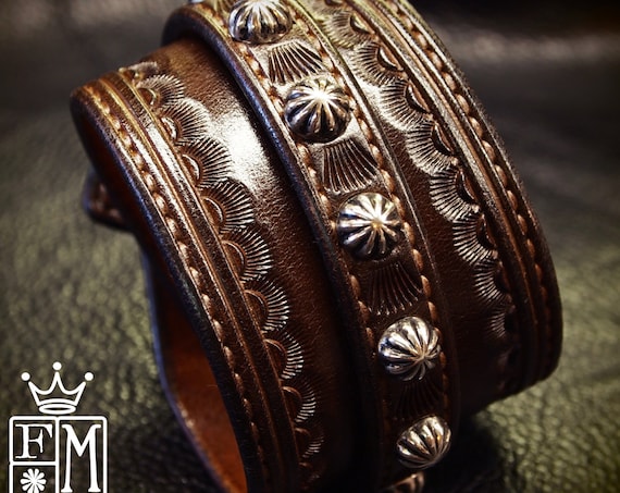 Brown Leather Wrist Cuff : Traditional American Cowboy ROCKSTAR Bracelet!  Handmade for YOU by Freddie Matara!