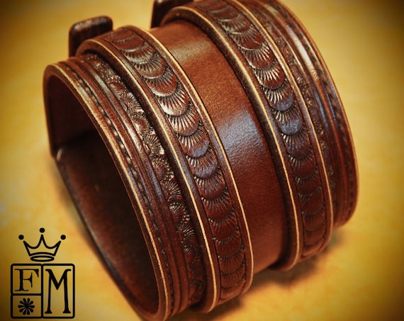 Brown Leather Wrist Cuff : Traditional American Cowboy Rockstar style Bracelet. Made for YOU in New York USA!