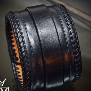 Black Leather Cuff Bracelet: Fine Craftsmanship Tooled and Laced With ...