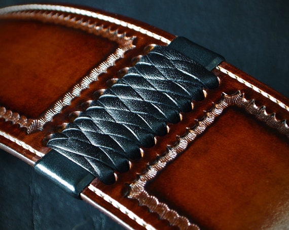 Brown Leather cuff Bracelet American Western Saddle wristband Handstitched Braided Stamped Handcrafted for YOU in USA by Freddie Matara!
