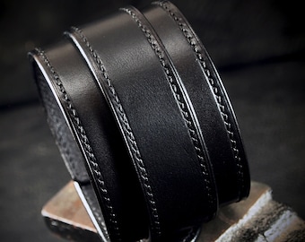 Black Leather cuff bracelet : Hand stitched with Fine Leatherworking skills. Best Quailty made In New York USA!