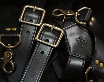 Black Leather suspenders : Hand built for YOU in New York  by Freddie Matara. Fine craftsmanship!