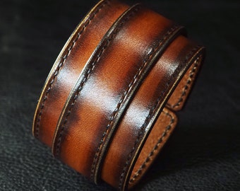 Sunburst Leather cuff bracelet : Hand stitched with Fine Leatherworking skills. Best Quailty made In New York USA!