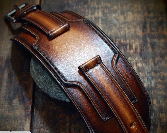 Leather watchband 20mm 22mm 24mm Vintage layered cuff style with sunburst finish Custom Made for YOU in New York by Freddie Matara!