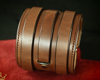 Handmade Brown Bridle Leather Cuff Bracelet: Wide Band Wristband
