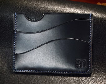 Midnight blue Minimalist card wallet case : Front pocket wallet EDC vegetable tanned horse hide. Made in New York!