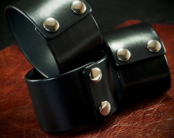 Black leather cuff wristband : 2 inch wide Black bridle leather Bracelet Handmade for YOU in New York by Freddie Matara