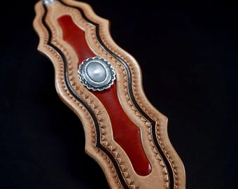 Handmade Tooled Leather Cuff: Native Western Wristband with Concho