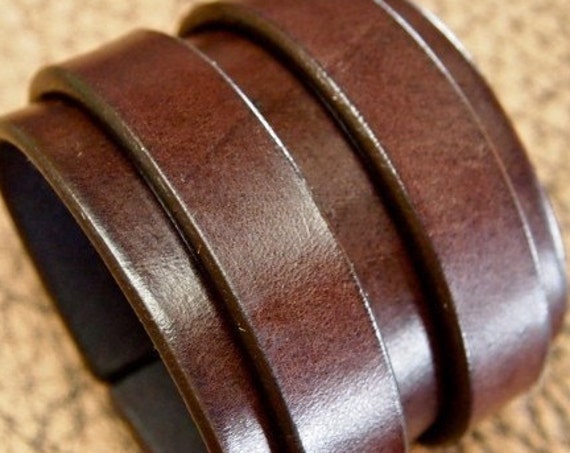 2.5" wide Double strap Rich brown bridle Leather cuff