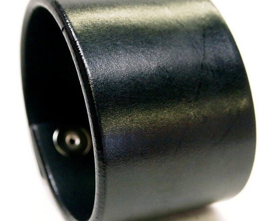 Black leather cuff wristband : 2 inch wide American bridle leather Bracelet Handmade for YOU in New York by Freddie Matara
