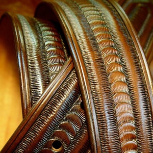 Brown Leather belt : Hand tooled and stamped with a Rich Walnut finish! Custom sized for You!