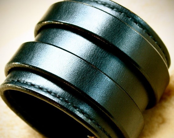 Black Leather Cuff Bracelet: Handstitched Luxurious American Bridle Leather, Handmade in New York!
