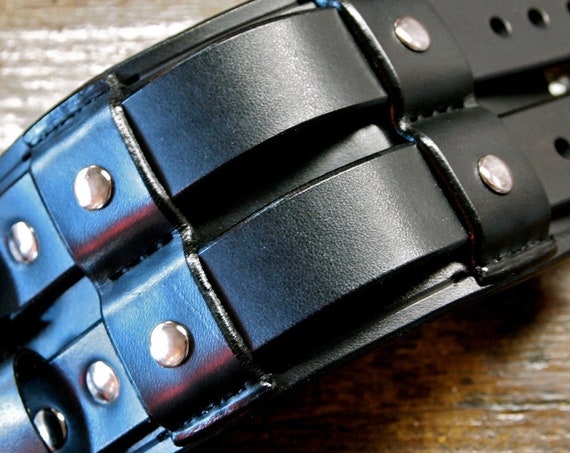 Black Leather cuff Bracelet :Wide Rocker Armband Custom made for You in New York