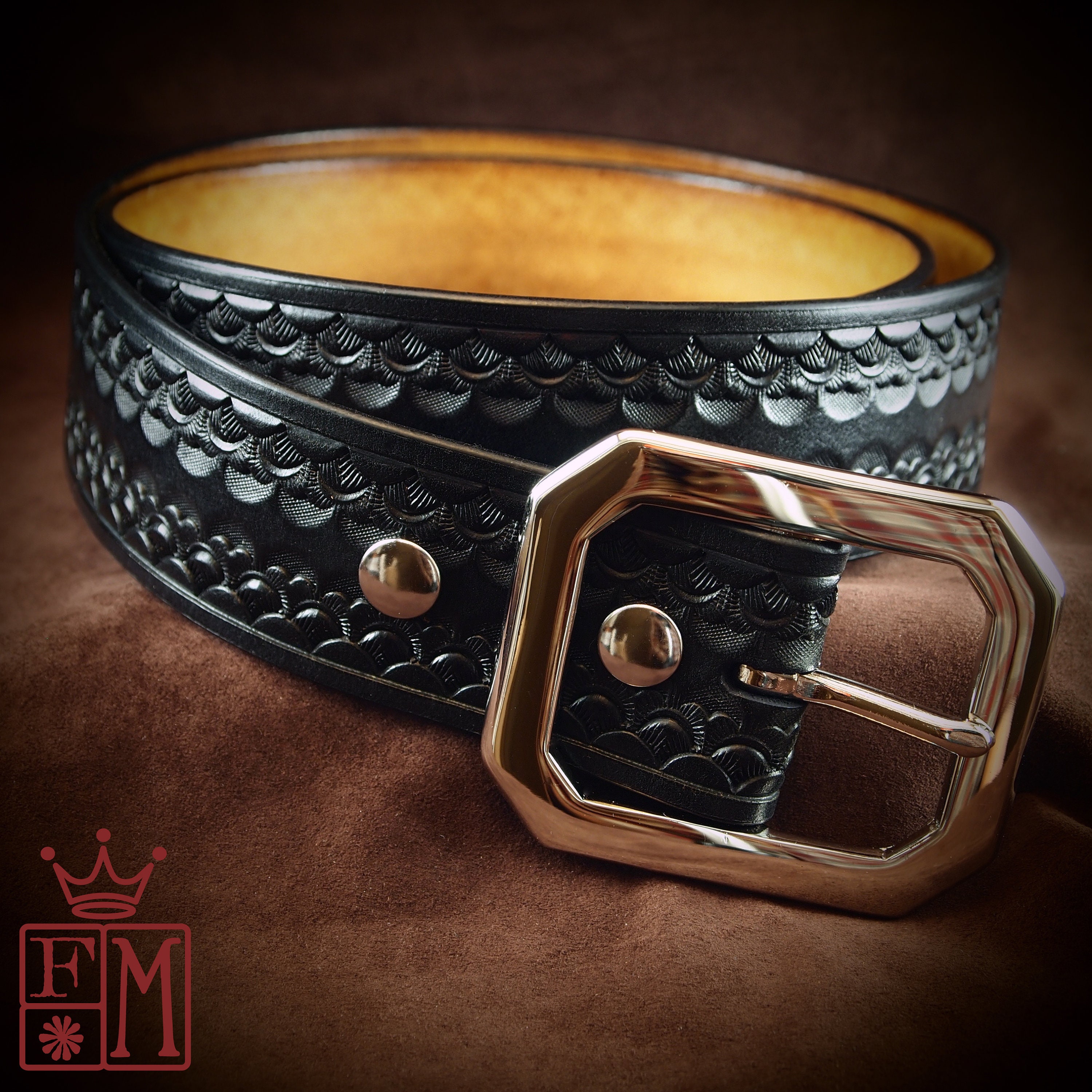 112 Signature Leather Belt - Natural Veg Tan - Black