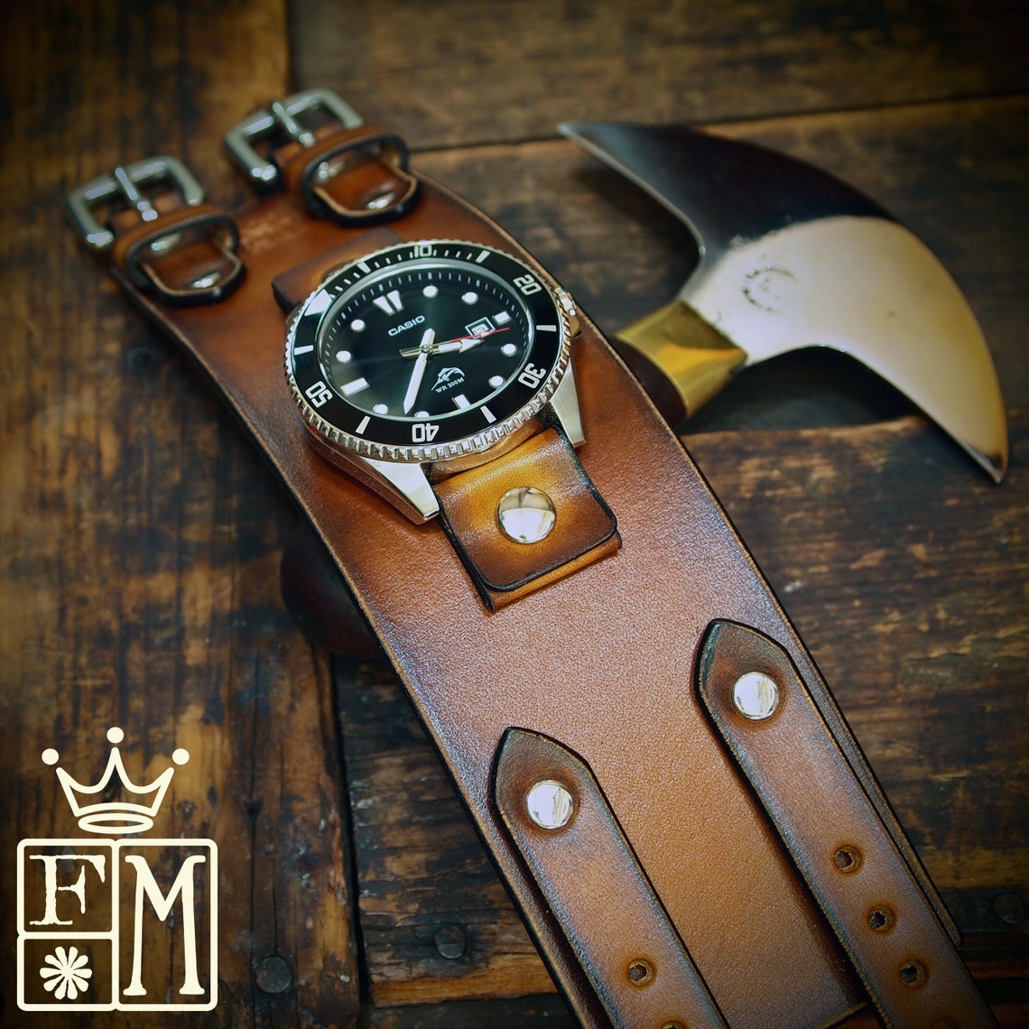 Men's Wrist Watch Leather Watch Leather Cuff Watch | Etsy