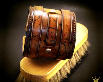 Handmade Leather Cuff Bracelet: Destroyed Brown Vegetable Tanned Wristband