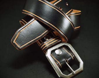 Black Leather tea-core belt made in New York