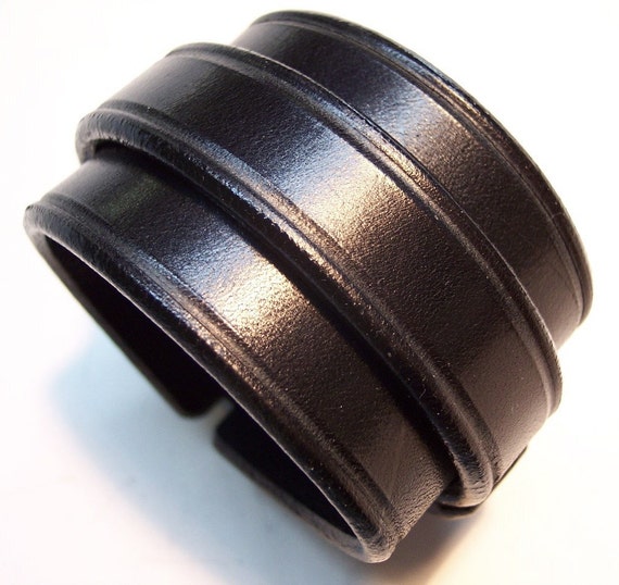 Leather cuff bracelet Black cuff wristband with distressed hardware Handmade for you in USA by Freddie Matara