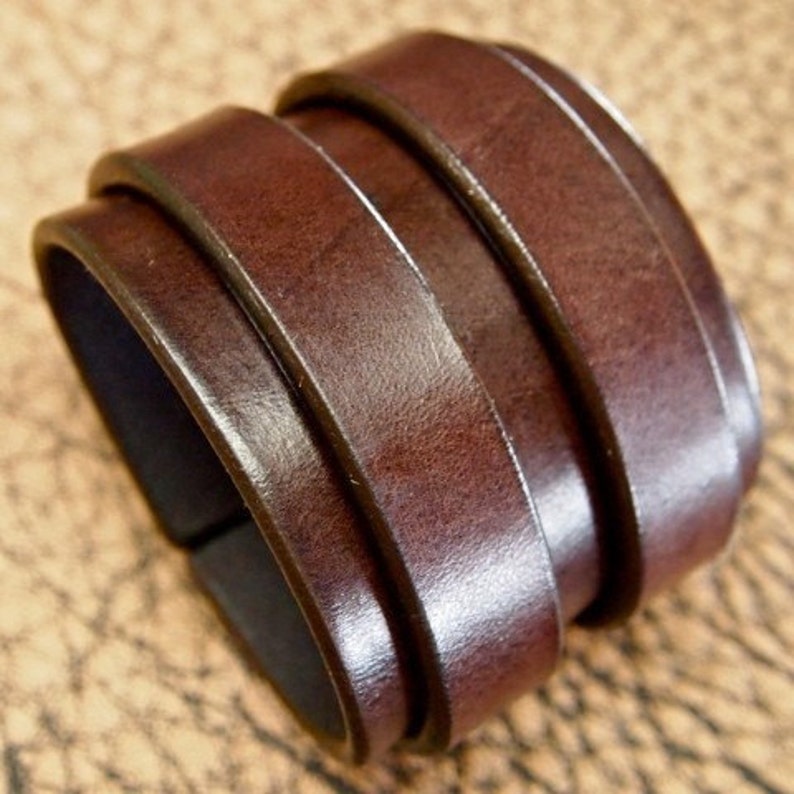 Brown Leather Cuff Bracelet Double Strap Rich Brown Bridle Etsy