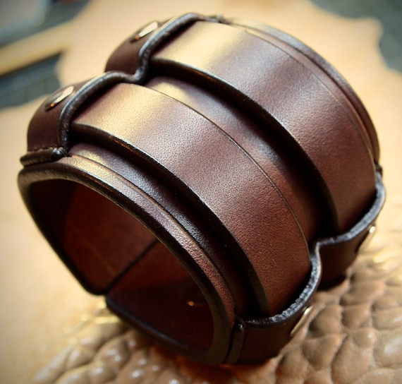 Leather cuff Bracelet 2.5 Inch Wide rich brown bridle leather wristband Custom made for YOU in New York by Freddie Matara