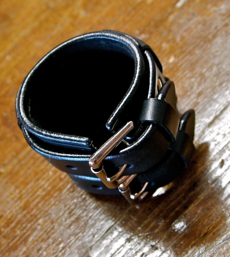 Black Leather Cuff Bracelet wide Rocker Armband Custom Made Etsy
