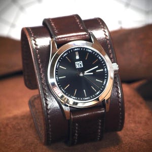 Rich brown leather Cuff Watch, Tuscan leather, vegetable tanned, Freddie Matara New York