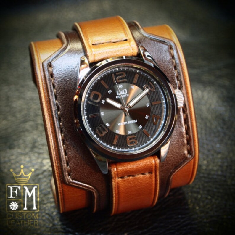 Brown Leather Cuff Watch Vintage 2 Tone Style Watch Cuff. Etsy