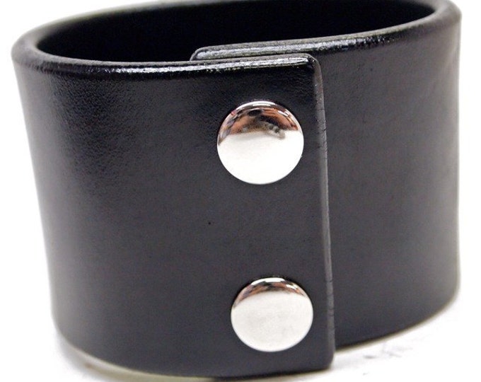 Black leather cuff wristband : 2 inch wide American bridle leather Bracelet Handmade for YOU in New York by Freddie Matara