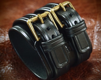 Black Leather Cuff Bracelet: USA Made Bridle Leather Wristband