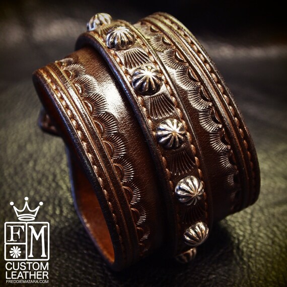 Brown Leather Wrist Cuff : Traditional American Cowboy ROCKSTAR Bracelet! Handmade for YOU by Freddie Matara!