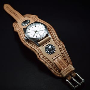 Leather cuff Watch: Vintage Native/Western style Hand tooled and Handstitched watch band!