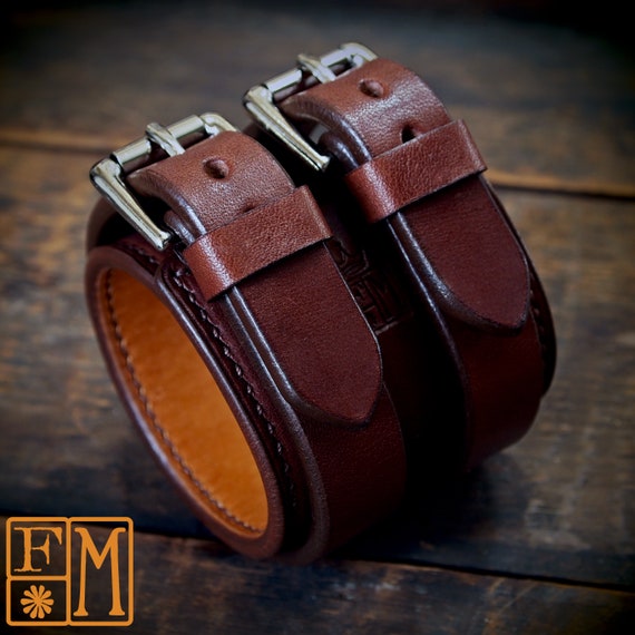 2.5" wide Double strap Rich brown bridle Leather cuff