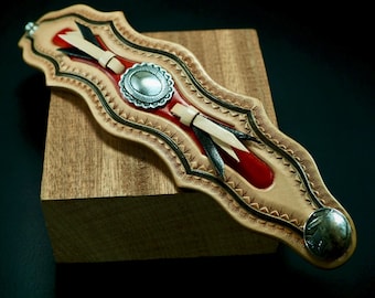 Handmade Leather Cuff Wristband: Native Western Style, Kangaroo Lace