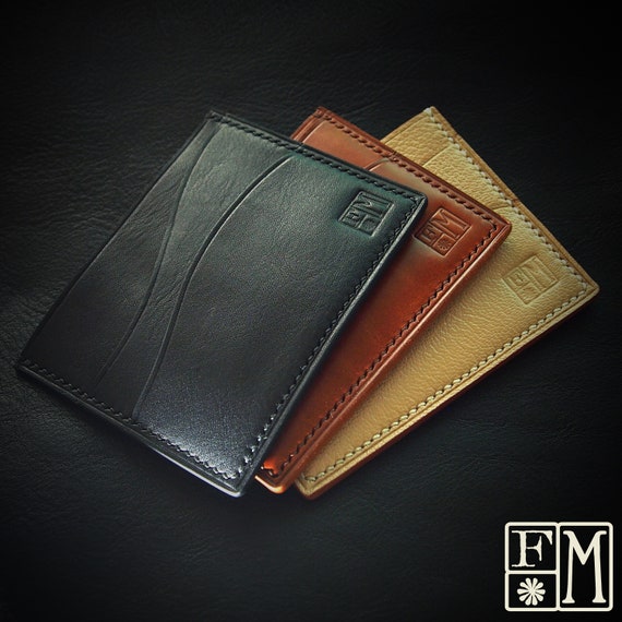 Minimalist card and cash wallet- front pocket wallet premium leather Black, Whiskey and Beige handmade in New York
