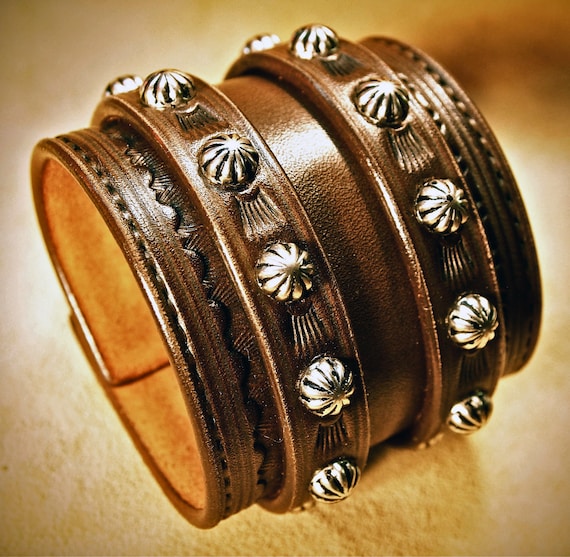 Leather Wrist Cuff Saddle BrownTraditional American Cowboy ROCKSTAR Bracelet made for YOU in New York by Freddie Matara
