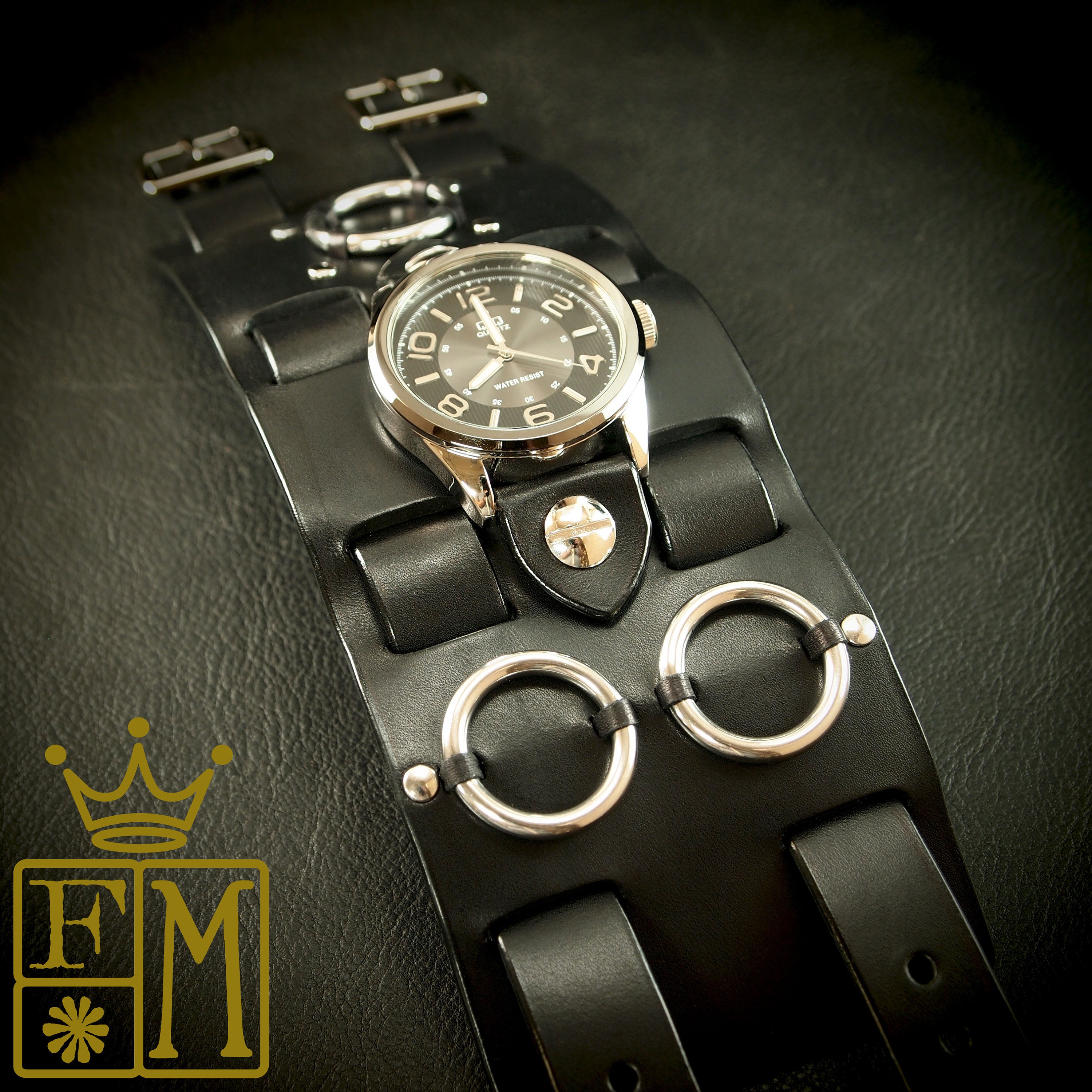 Black Leather cuff watch Elvis 68 comeback special! Wide, Slick